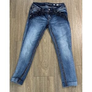 Miss Me Jeans Sz 26 Signature Cuffed Skinny Flower Embroidered